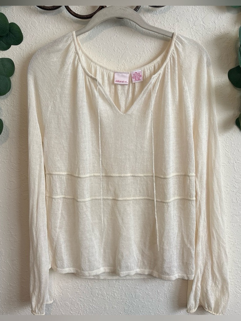 Vintage Y2K Boho Xhilaration Cream Long-Sleeve Lightweight Peasant Top✨